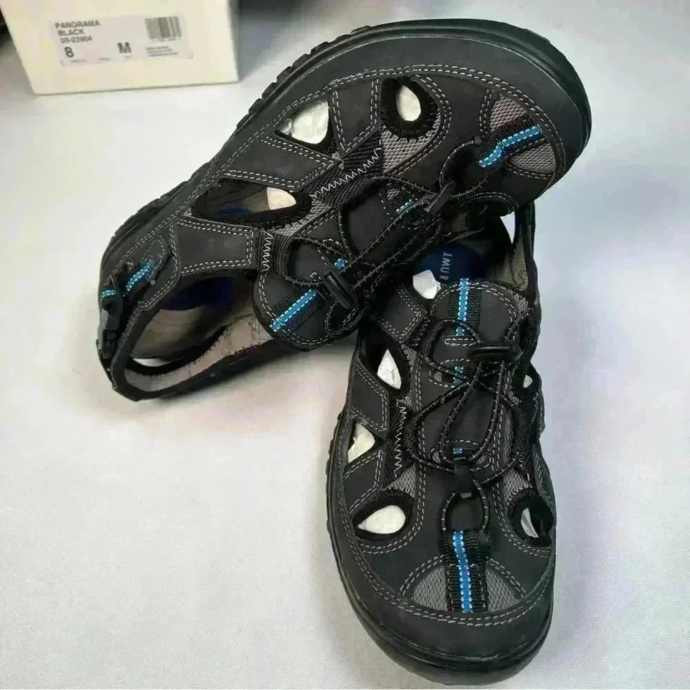 J Murphy Men 8 Black Leather Casual Sport Water Sandals Fisherman Hiking Shoes - Picture 1 of 13